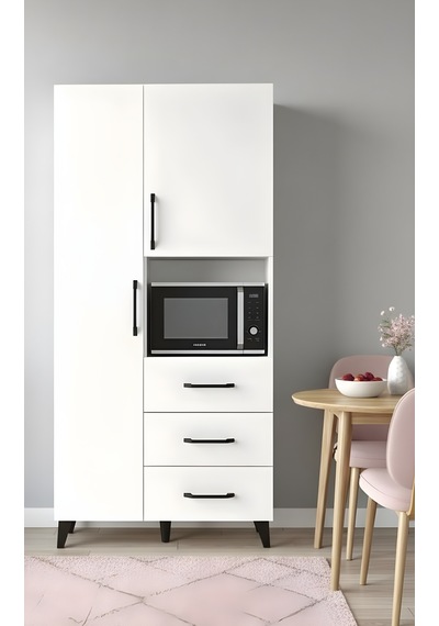Linear Çok Amaçlı Bölmeli Mikrodalga Standlı, 3 Çekmeceli & Geniş Hacimli Mutfak Dolabı - Beyaz Beyaz Linear Çok Amaçlı Bölmeli Mikrodalga Standlı, 3 Çekmeceli & Geniş Hacimli Mutfak Dolabı - Beyaz Beyaz