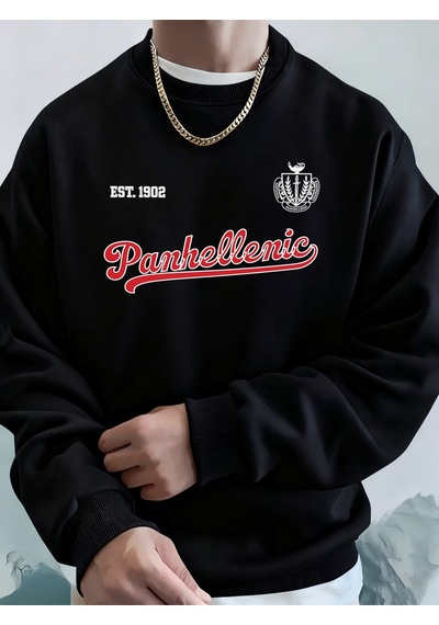 Startmore Startmorepanhellenic Est 1902 Yaratıcı Mektup Baskılı Koşu Sonbahar Polar Kapşonlu Erkek Günlük Temel Siyah