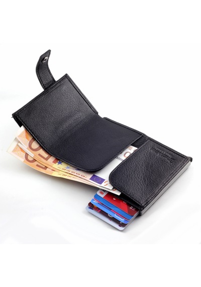 Ancora Leather Hakiki Deri Erkek Cüzdanı Otomatik Kartlık Siyah