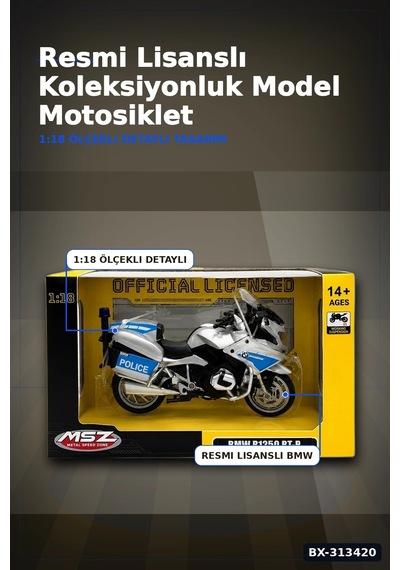 Die-cast 1:18 Ölçekli Alman Polis Bmw R1250rt Motosiklet Modeli 1 Adet Bx-313420