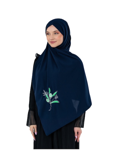 Zaytoon Polyster Lacivert Rengi Şal Filistin Zaytin Dalı Renkli Nakışlı S100040 Mavi