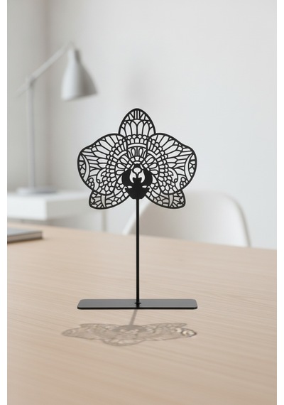 Metal Orkide Masaüstü Biblo Minimalist Bohem Siyah Ofis Dekorasyon Objesi Yükseklik: 18 Cm