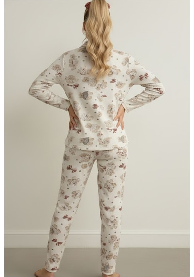 Siyah İnci Yumuşak Tuşe Kışlık Fitilli Düğmeli Pamuklu Örme Pijama Takım 7980 Ayıcık Desen Siyah İnci Yumuşak Tuşe Kışlık Fitilli Düğmeli Pamuklu Örme Pijama Takım 7980 Ayıcık Desen