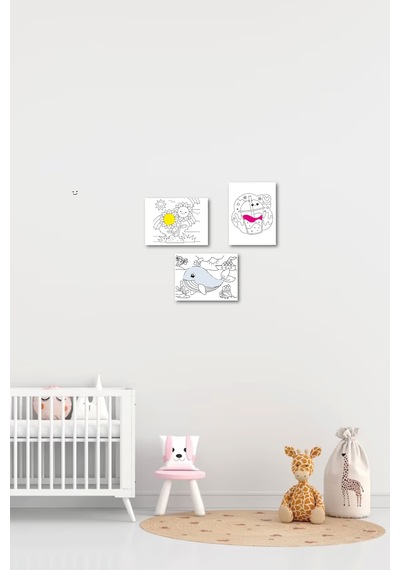 Çocuklar için 13,5 x 18 Cm 3'lü Ahşap Tablo Boyama Seti