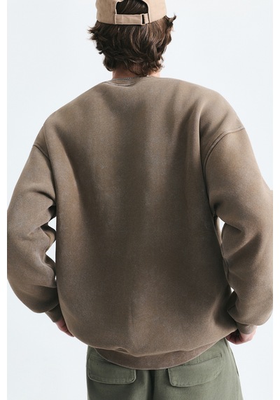 Vamos Basic Oversize Yıkamalı Sweatshirt Vizon