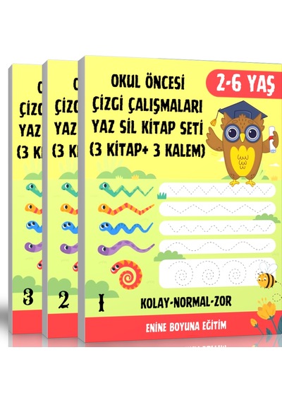 Okul Öncesi Çizgi Çalışmaları Yaz Sil Seti 3 Kitap + 3 Silinebil