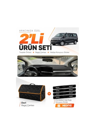 E-biz Volkswagen Transporter 2025-sonrası Uyumlu Torpido + Deri Çanta - Siyah-kahverengi - Vw035