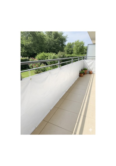 Beyaz Balkon Brandası - 650 Gr Pvc Polyester - Kuşgözlü Ve Kolon Takviyeli Balkon Demiri Brandası Beyaz