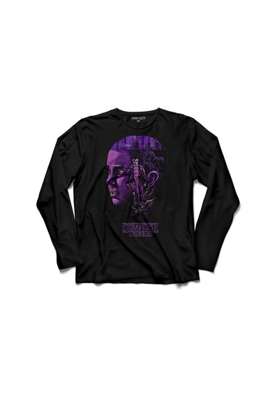 Stranger Things Eleven Face Upsıde Down Uzun Kollu Tişört Baskılı Çocuk T-shirt 001