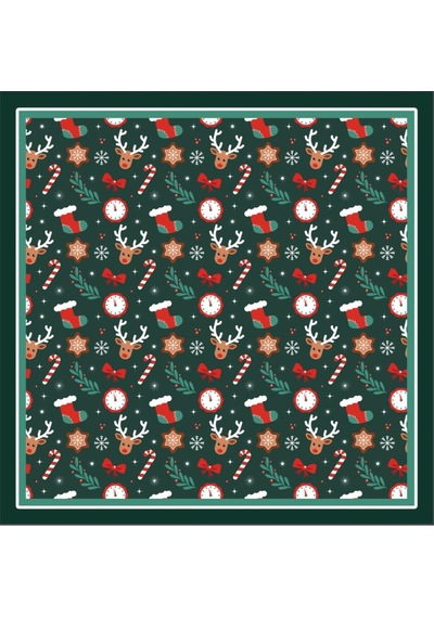 Tarzını Seç Yeni Sezon Yılbaşı Desenli Bandana Fular Yeni Yıl Hediyesi Şal Estascarf 70x70 Cm Yeşil