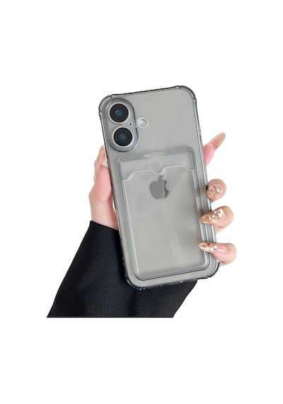 Teknomoda Apple Uyumlu iPhone 17 Kılıf Kartlıklı Anti Şok Korumalı Şeffaf Silikon Füme Koyu Şeffaf Acık Siyah Füme