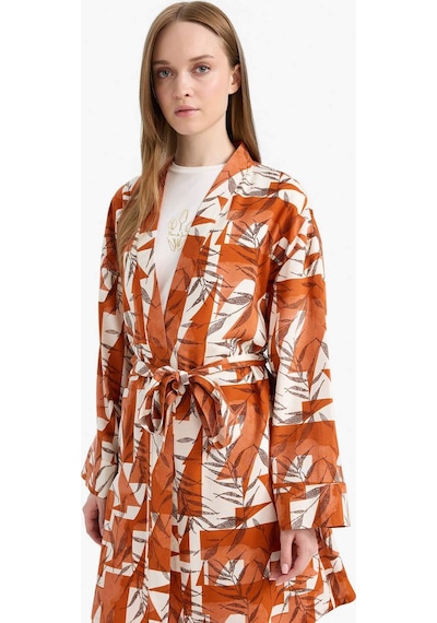 Defacto Relax Fit Bisiklet Yaka Desenli Viskon Kimono E7262ax25smog613 Turuncu
