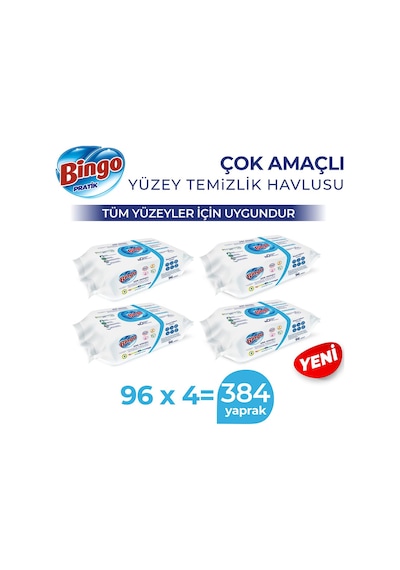 Bingo Pratik Yüzey Temizlik Havlusu Beyaz Sabun 4 x 96'lı