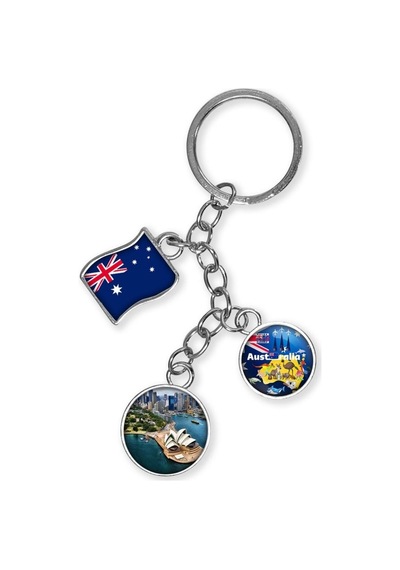 Avustralya Üçlü Epoksi Metal Çift Taraflı Damla Anahtarlık Australia Gümüş