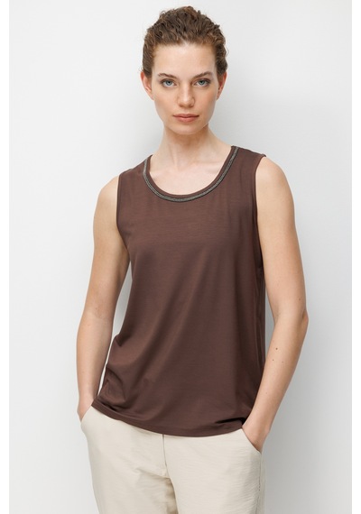 Kadın Sıfır Yaka Yaka Kenarı Zincirli Askılı Penye T-shirt K.kahve Kahve