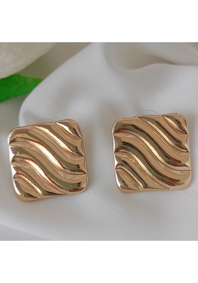Lente Aksesuar Modern Dalga Dokulu Kare Küpe - Günlük Ve Özel Gün Şıklığı Retro Küpe Gold