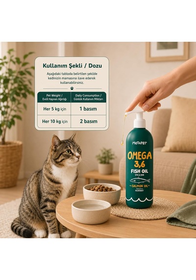 Metapet Kediler İçin Somon Balık Yağı Omega 3-6, Epa & Dha 200 Ml