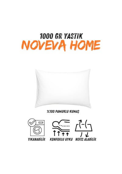 Noveva Premium 1. Kalite Silikon Elyaf Dolgulu Yastık %100 Pamuklu Dış Kumaşlı Yastık 1000 Gr Beyaz