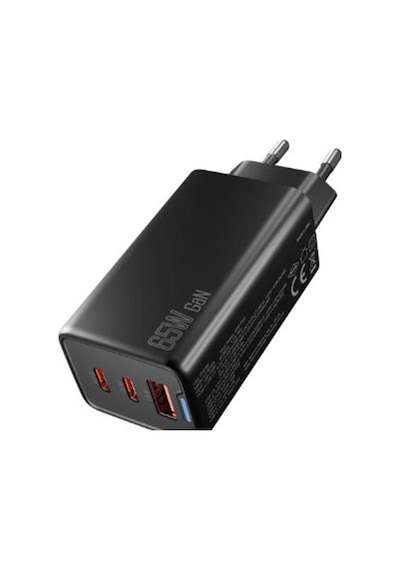Hytech Hy-xeg65 2-usb-c + Usb-a Gan Pd 65w - Qc 18w Type Pd-pps Siyah Ev-notebook Şarj Adaptör