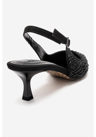 Luvishoes Thea Siyah Taşlı Kadın Topuklu Ayakkabı Siyah - Taş