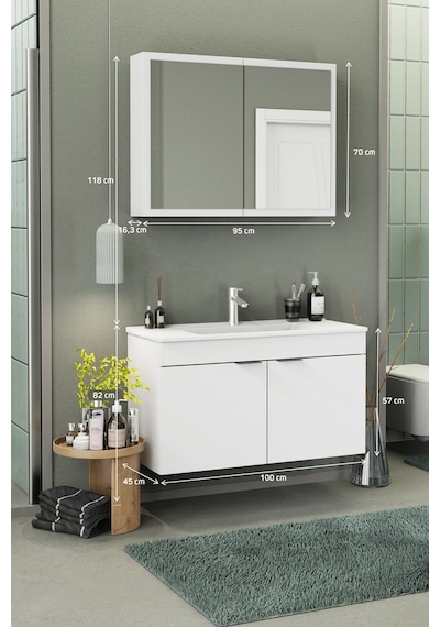Biani Fix Loft 100 Cm Banyo Dolabı,Seramik Lavabolu, Aynalı,Lavabo Dahil,Mdf,Mat Beyaz Biani Fix Loft 100 Cm Banyo Dolabı,Seramik Lavabolu, Aynalı,Lavabo Dahil,Mdf,Mat Beyaz