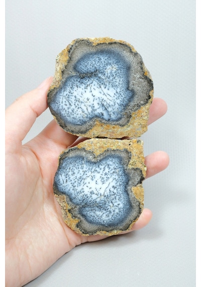 Merlinite Dendritik Opal - Mavi Ve Beyaz Dendritik Opal Çift
