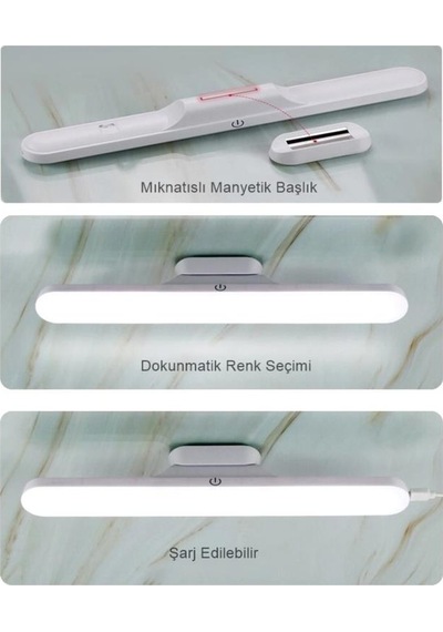Şarjlı Led Işık Mıknatıslı Led Aplik 3 Farklı Işık Şarjlı Martı Ledli Aplik Siyah Lamba Makyaj Lamba Traş Lamba 5249