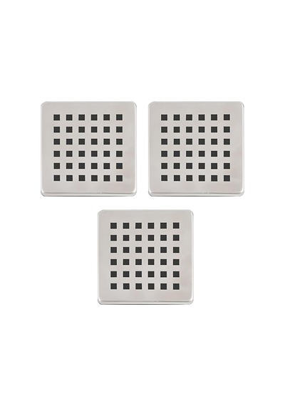 3 Lü Set Paslanmaz Çelik Kare Delikli Banyo Yer Süzgeç Izgarası Üst Kapak 10x10 Cm Süzgeçlerl