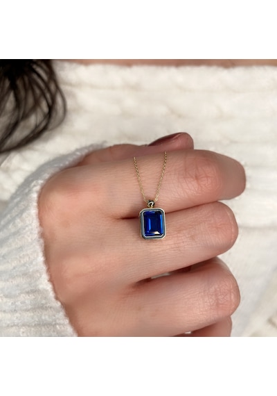Mavi Topaz Taşlı Altın Kolye Akm07