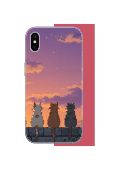 İphone Xs Max Uyumlu Duvardaki Kediler Uv Baskılı Silikon Kılıf Renkli