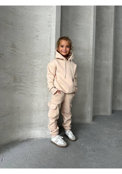 My Kids Wear Üç İplik Kapüşonlu Şardonlu Takım Kahverengi - Beyaz