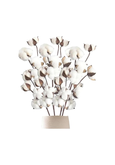 3lü Set Doğal Pamuk Çiçeği 9lu Kuru Çiçek 60cm Yapay Çiçek