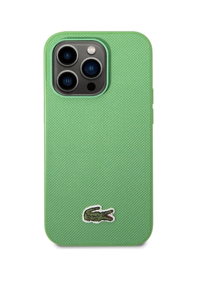 Apple Uyumlu iPhone 14 Pro Kılıf Lacoste Lisanslı Pu Pike Desenli İkonik Timsah Dokuma Logolu Siyah