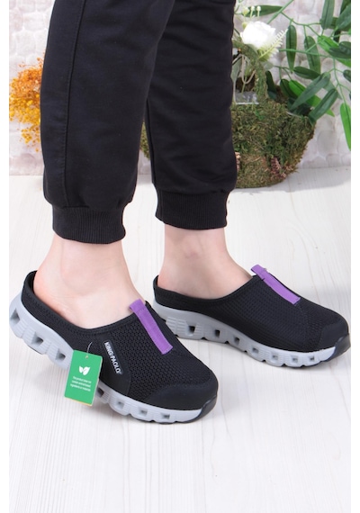 Fort King Diya Anatomik Rahat Esnek Memory Foam Taban Sabo Terlik Kadın Terlik Siyah - Mor