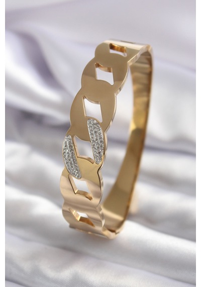 Ezoconcept 316l Çelik Gold Renk Zincir Model Zirkon Taş Detay Kadın Kelepçe