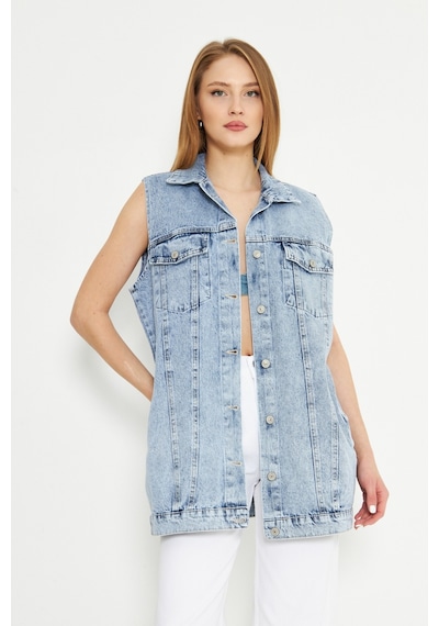 Esra Butik78 Açık Mavi Oversize Kot Yelek Modern Ve Zamansız Şıklık