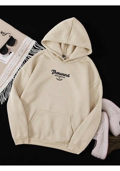 Uyguntarz Unisex Thousand Baskılı Oversize Sweatshirt Bej