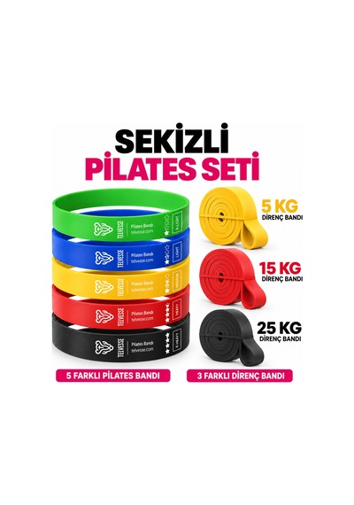 Pilates Direnç Bandı Seti Mini Loop Ve Uzun Egzersiz Bantları 8 Parça Çok Renkli