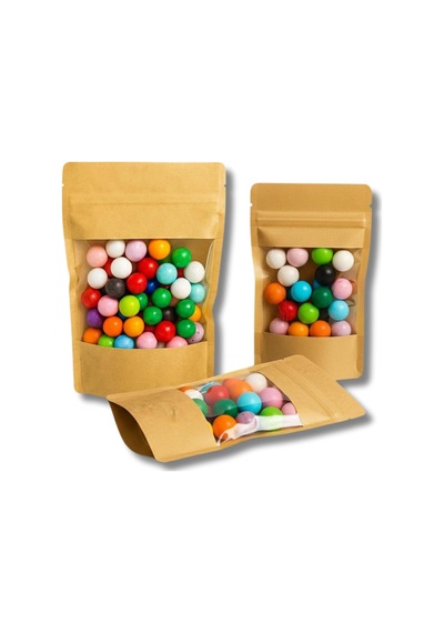 Kraft Geniş Pencereli Doypack, Zip Kilitli, Dik Duran, Gıda Saklama Torbası 100, 13x22,5 Çok Renkli