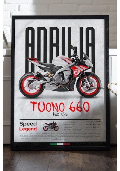 Aprilia Tuono 660 Factory Factory Siyah Ahşap Çerçeveli Poster, Dekoratif Motosiklet Duvar Tablosu Çok Renkli