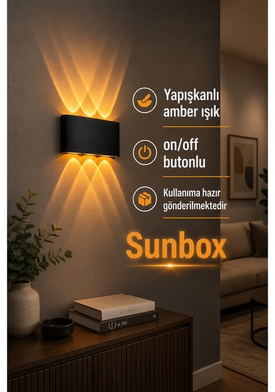 Pilli Yapışkanlı Amber Led Duvar Aplik Kablosuz Modern Aydınlatma Amber Işık Amber Işık