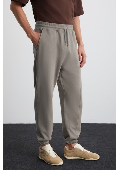 Grimelange Rowan Erkek Organik Pamuklu Relaxed Fit İçi Polarlı Süs Etiketli Jogger Gri Eşofman Altı Gri