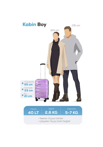 Polo&sky Azra Model Lila Renk Pp Polipropilen Kırılmaz Kabin Boy Valiz Bavul Lila