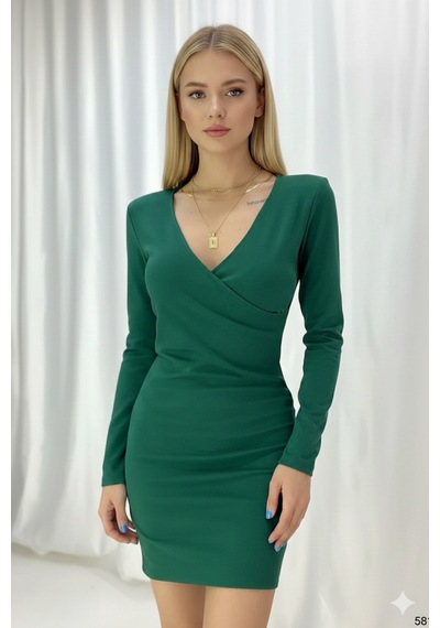 Defymoda Kadın Kaliteli Duruş Ofis Elbise Yeşil