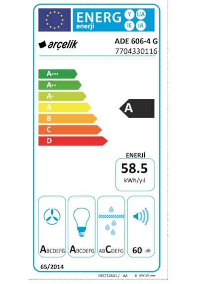 Arçelik ADE 606-4 G Duvar Tipi Ankastre Davlumbaz