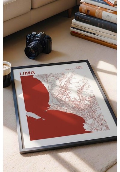 Lima Peru Haritası Çerçeveli Tablo Lüks Salon Ofis Duvar Dekorasyonu Hediyelik Tablo