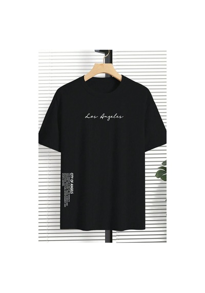 Uyguntarz Erkek Los Angles Baskılı Oversize Tshirt Siyah