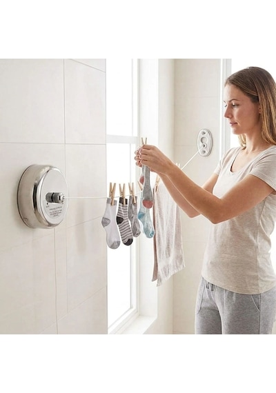 Buffer Paslanmaz Çelik Geri Çekilebilir Çamaşır İpi Duvar Tipi Duvara Monte Banyo,balkon,bahçe Çamaşır Kurutma Askısı Çok Renkli