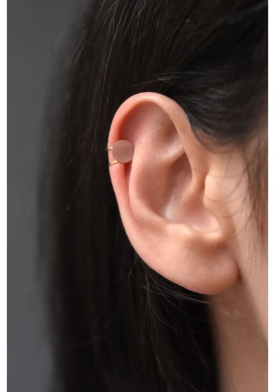 925 Ayar Gümüş Rose Altın Kaplama Yuvarlak Kıkırdak Küpe