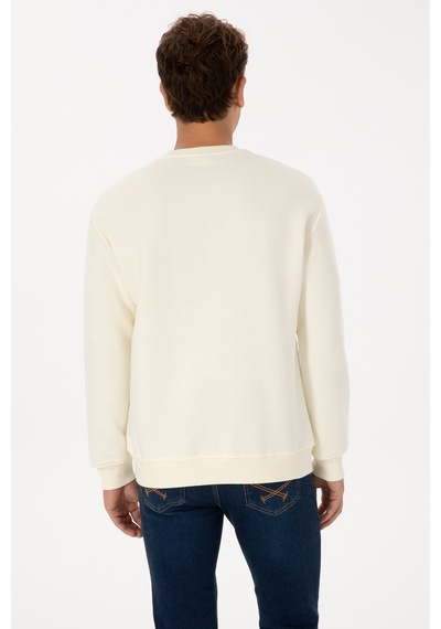 U.S. Polo Assn. Erkek Comfort Fit Bisiklet Yaka Şardonlu Krem Basic Sweatshirt 50313757-VR256